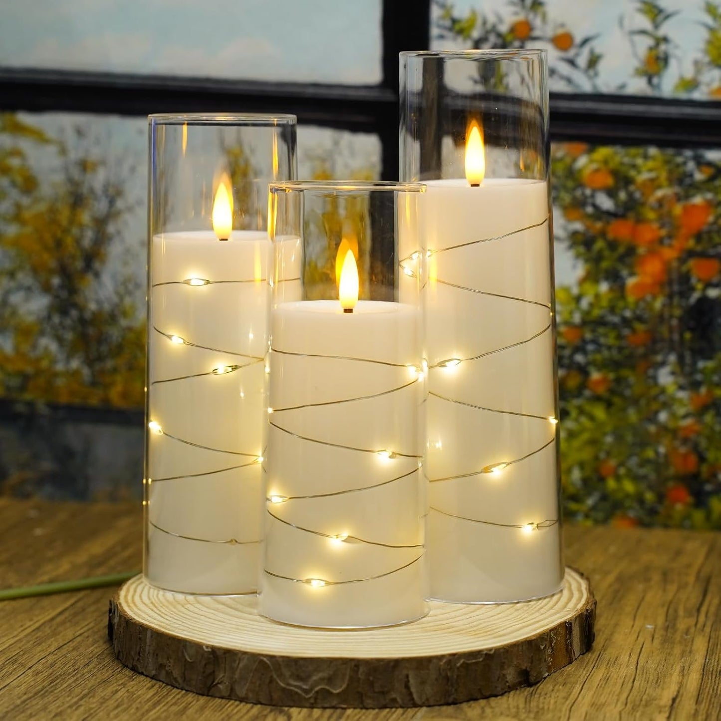 Nimiko Flickering Flameless LED Candles,Battery Operated Candles 24 Pcs with Embedded Star String,Acrylic LED Pillar Candles with Remote,Suitable for Home Decoration to Create an Atmosphere (White)