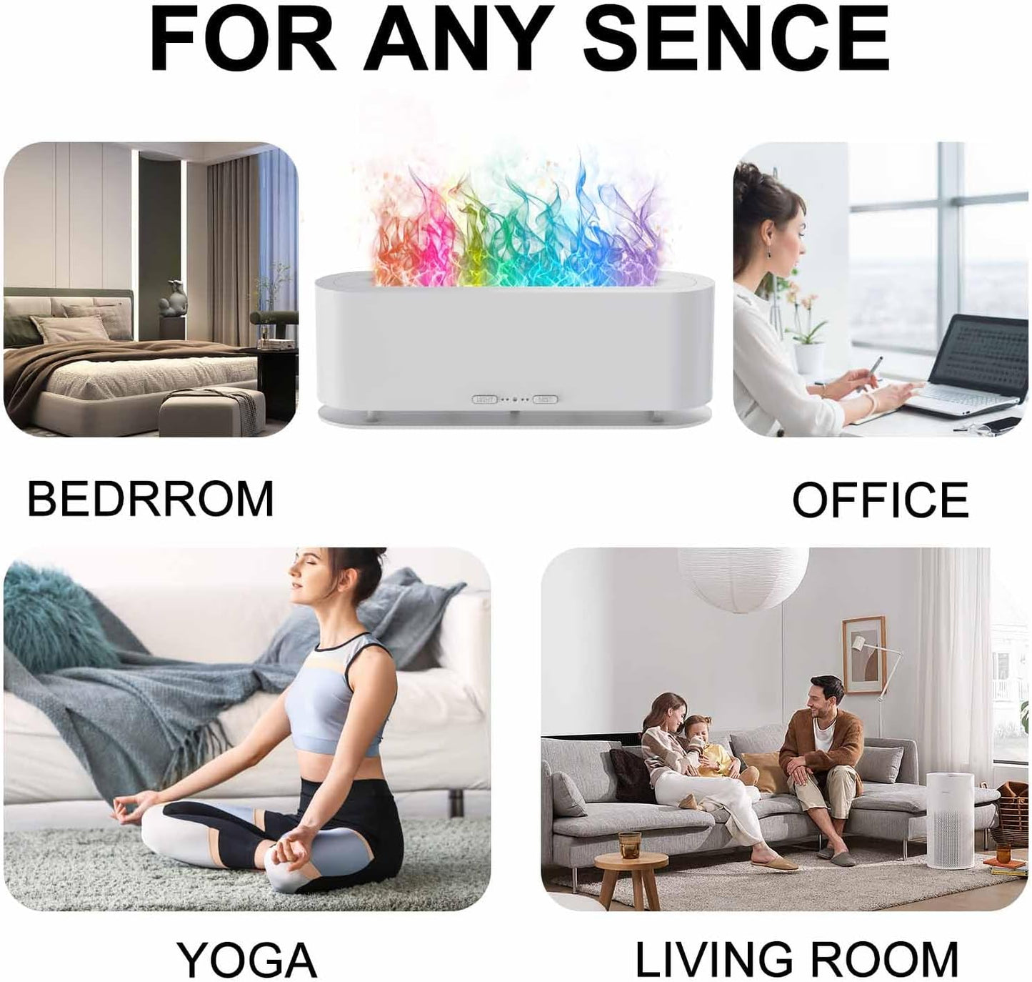 Colorful Flame Fire Diffuser Humidifier, Ultra-Quiet Aroma Essential Oils Aromatherapy Diffusers for Large Room, Bedroom, Office (Timeable, Waterless Auto off-150ml)