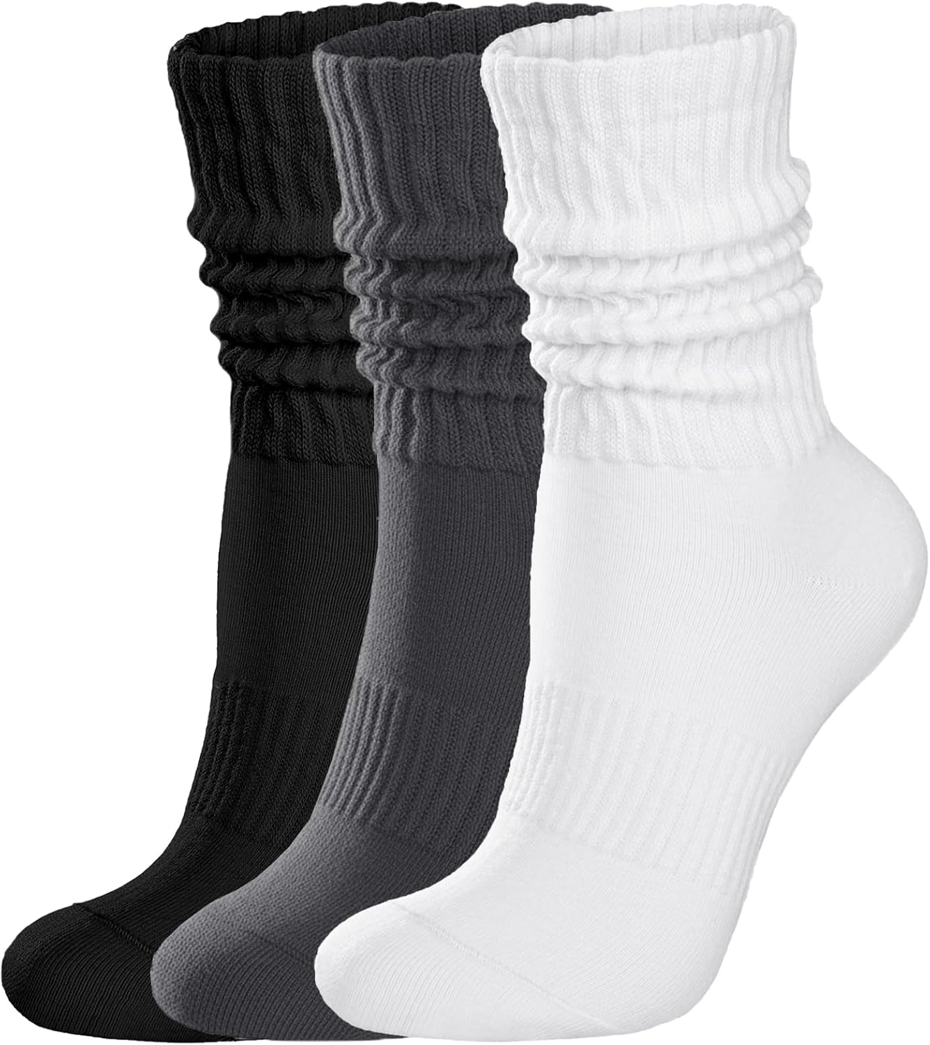 Womens Scrunch Crew Socks: Retro Solid Slouch Mid Calf Socks - Cotton Casual Athletic Socks
