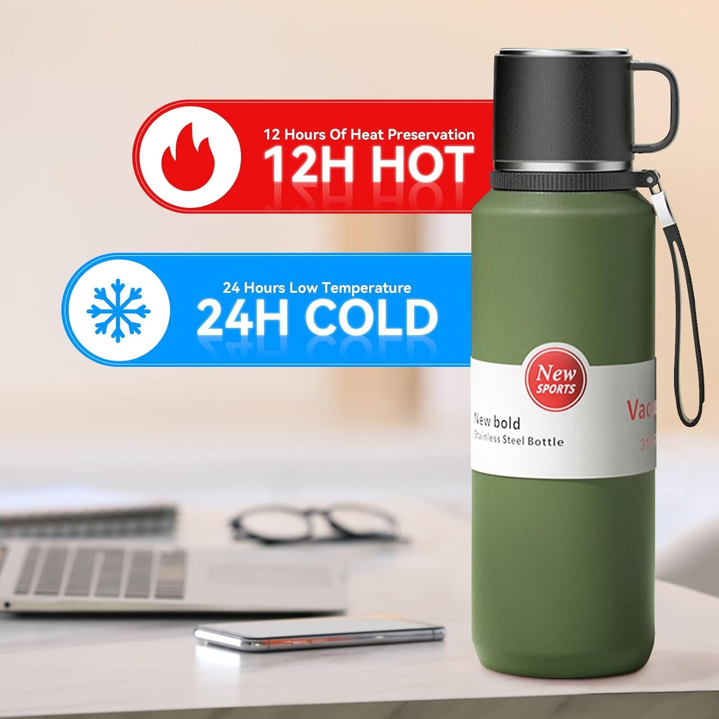 Stainless Steel Insulated Tea Infuser Bottle, Vacuum Insulated Water Bottle, Tea Tumbler with Separate Tea Compartment, 24-Hrs Insulation Commute Travel (White,32oz/1000ml)