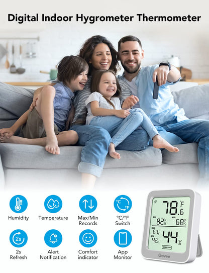 Govee Indoor Hygrometer Thermometer 2Pack H5075 with Bluetooth App Control | Room Temperature Humidity Meter, 164ft Remote Monitor, Smart Alerts, 2 Years Data Storage Export, for Bedroom Wine Cellar