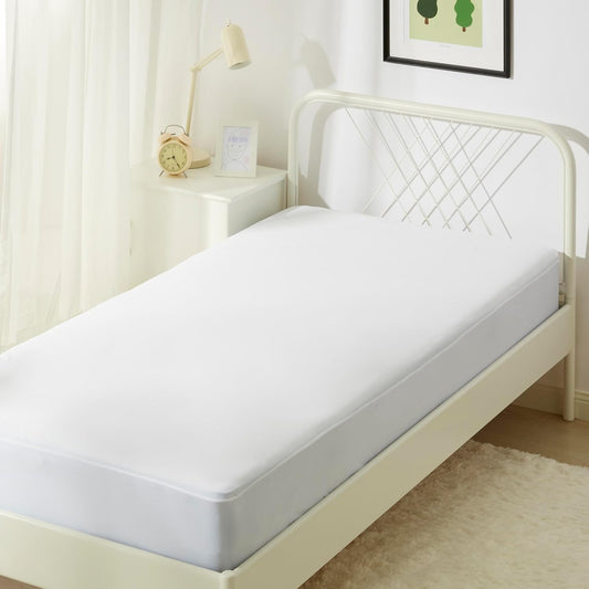 Amazon Basics Waterproof Mattress Protector, Fitted, Silent Protection, Twin, White