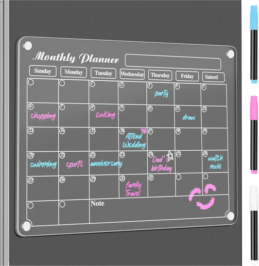 DIYMAG Magnetic Calendar for Refrigerator 4 PCS Dry Erase Whiteboard 15.2"x11.2" Magnet Fridge Wall Planners Planning Acrylic Clear Chalkboard Apartment Decor Meal Planner with 6 Colors Markers
