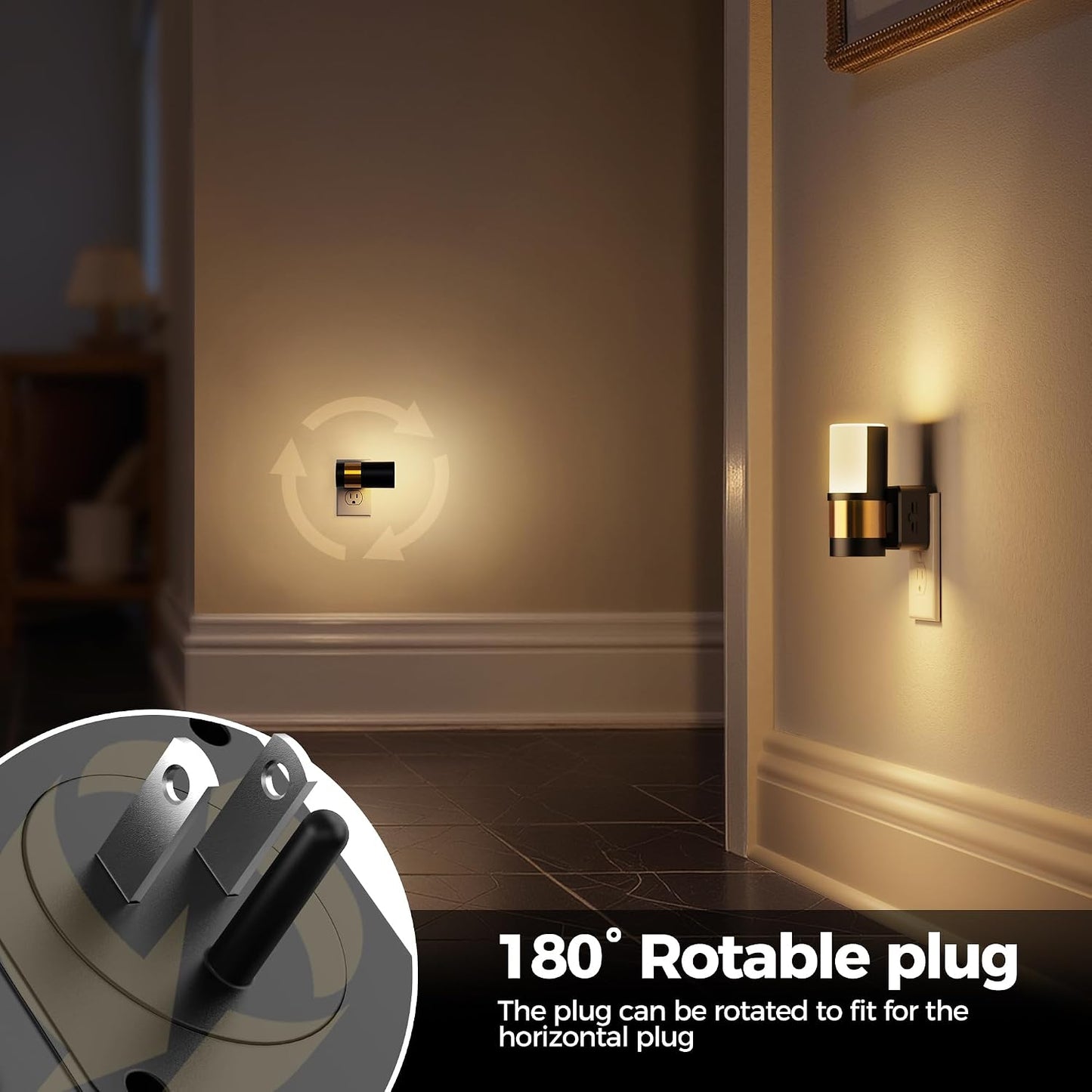 Briignite Night Lights Plug into Wall, Modern LED Night Light Plug in, Dusk to Dawn Sensor,Amber Night Light 0-100LM Adjustable Brightness, Dimmable NightLight for Hallway, Bedroom, Stairway, 2 Pack