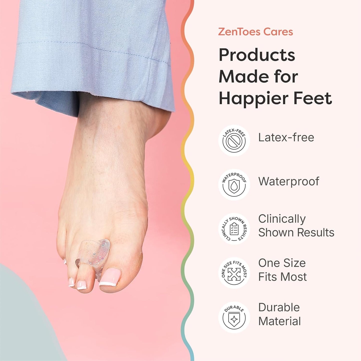 ZenToes Gel Toe Separators for Overlapping Toes, Bunions, Big Toe Alignment, Corrector and Spacer - 4 Pack (White)
