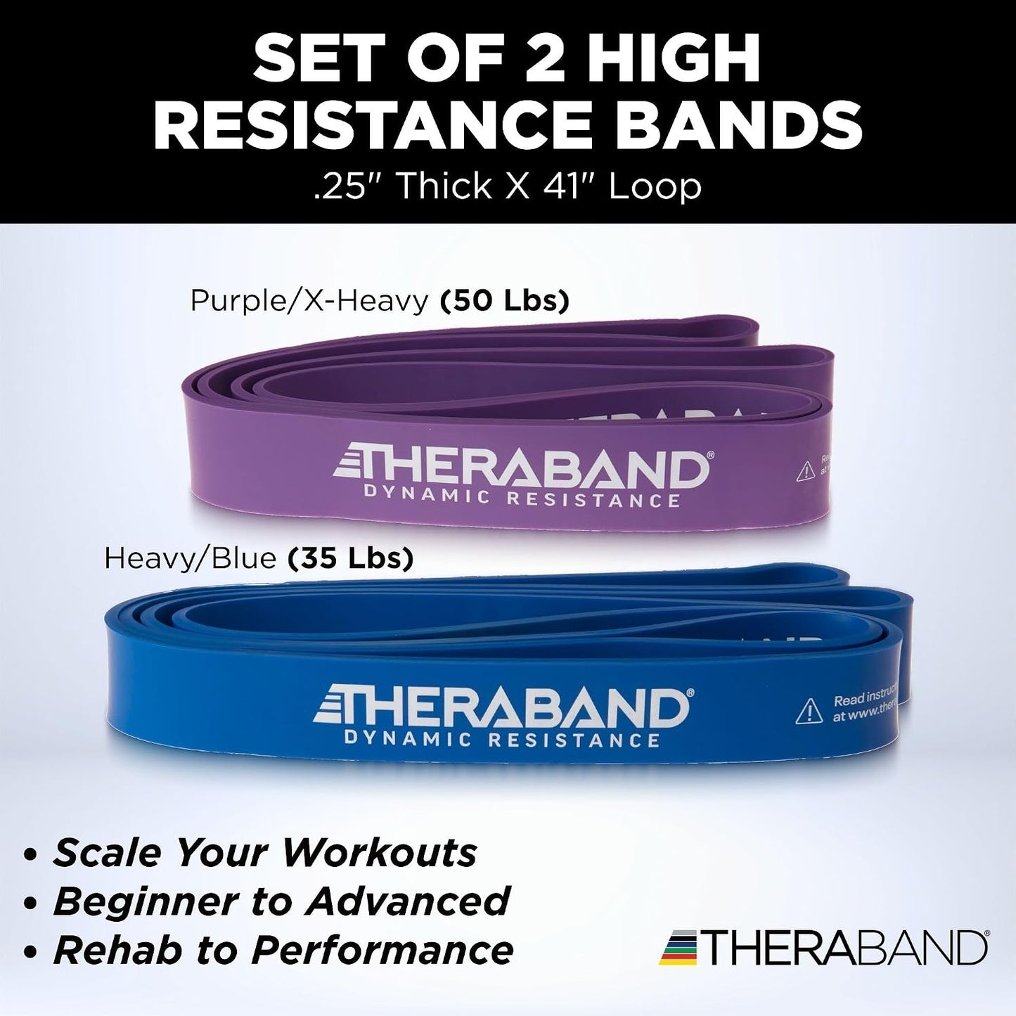 THERABAND High Resistance Band Set of 2, Light and Medium Loop, 15-25 lb