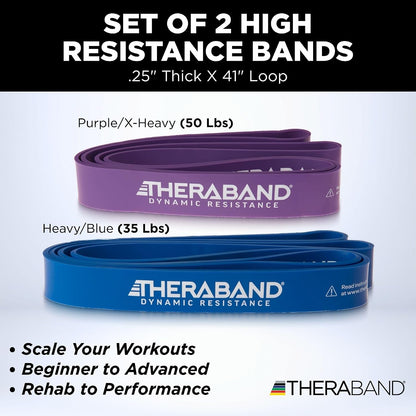 THERABAND High Resistance Band Set of 2, Light and Medium Loop, 15-25 lb