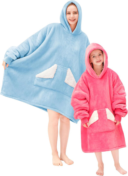 Touchat Wearable Blanket Hoodie, Oversized Sherpa Blanket Sweatshirt with Hood Pocket and Sleeves, Super Soft Warm Plush Hooded Blanket for Adult Women Men, One Size Fits All (Pink)