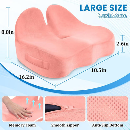 CushZone Seat Cushion, Ergonomic Memory Foam Seat Cushions for Office Chairs, Car, Long Trip, Desk Chair, Lab, Extra Large Size for Sciatica & Hip & Tailbone Pain Relief, Sciatica Support (Black)