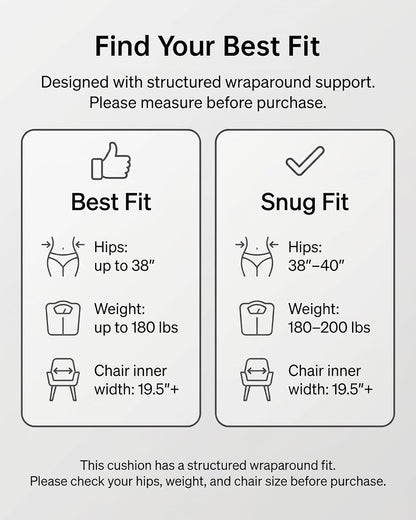Ergonomic Seat Cushion for Office Chair - Extra Thick Premium Memory Foam with Back & Pelvic Support, Posture Support Cushion for Work from Home, Long Sitting Comfort, Fits Max Hips 40", Waist 38"