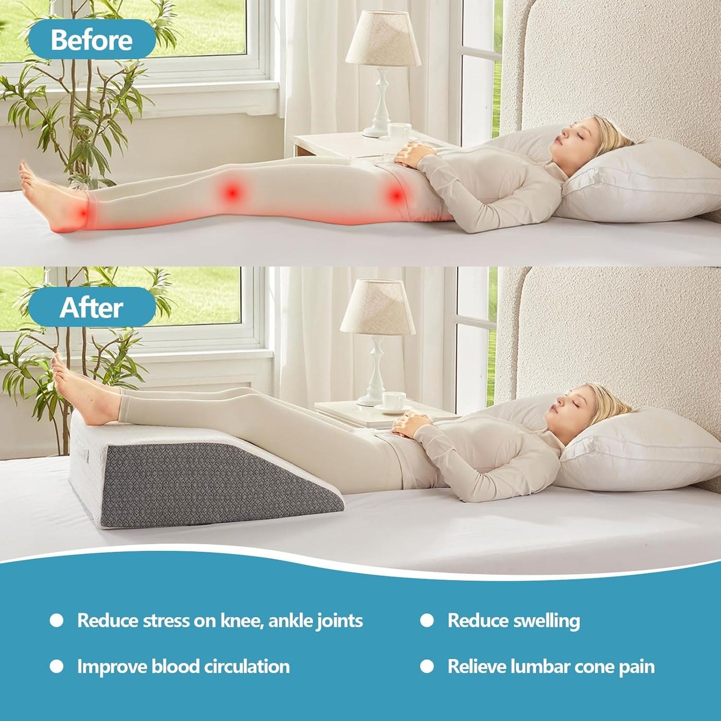 Nordjager Wedge Pillow for Sleeping & Resting, 24"x24"x10" Memory Foam Cushion with Grey and White Patterned Polyester Cover, Ideal for Bedroom & Living Room – Comfortable Support for Adults