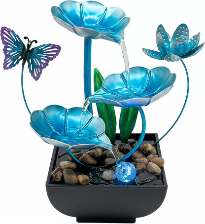 Tabletop Fountain,Indoor Water Fountain,Home Fengshui Décor Zen Relaxation Soothing Sound Machine for Office,Living Room,or Bedroom,Green Lotus,Hummingbird & Pink Flower,9.1inch