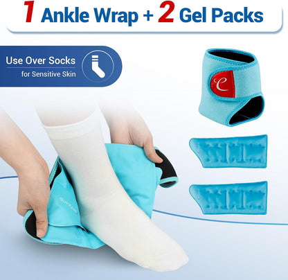 Comfytemp Ankle Ice Pack Wrap Brace for Swelling, Foot Pain Relief, 2 Gel Packs for Injuries Reusable, Hot Cold Compress Therapy for Plantar Fasciitis Relief, Heel Spur, Achilles Tendonitis, Swelling