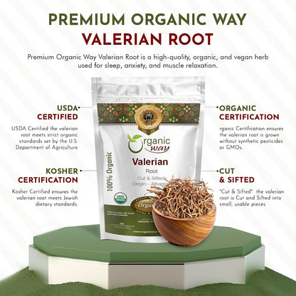 Organic Way Valerian Root Cut & Sifted - Herbal Tea (4 Oz)
