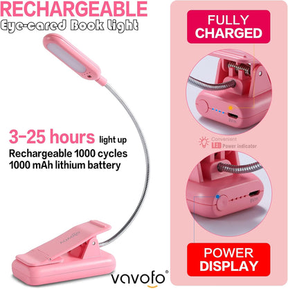 VAVOFO Clip On Book Light for Bed Kids, 7 LED Reading Light with 9-Level Warm Cool White Daylight, Eye Care Lamp with Power Indicator for Bookworms (Blue)