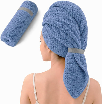 Large Hair Towel Wrap for Women, Quick-Dry Turban, Ultra Absorbent & Anti-Frizz, Ideal for Long, Thick & Curly Hair, Soft Lightweight Microfiber Drying Towel (24x42, Blue)