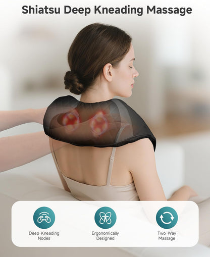 Snailax Cordless Massager - Shiatsu Neck and Shoulder Massager with Heat, FSA Eligible, Portable, Lumbar, Back Electric Massage Pillow, Gift for Woman, Mom, Dad
