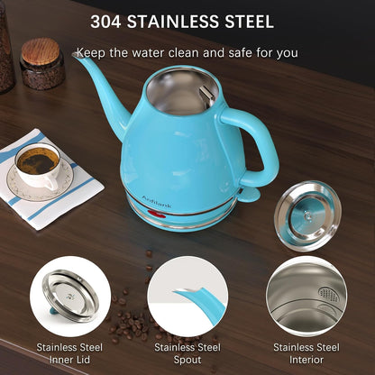 Anfilank Electric Gooseneck Kettle, 1L 1500WFast Boil, 100% Stainless Steel BPA Free Pour-Over Coffee & Tea Kettle,Water Boiler with Auto Shut & Boil-Dry Protectio,Green