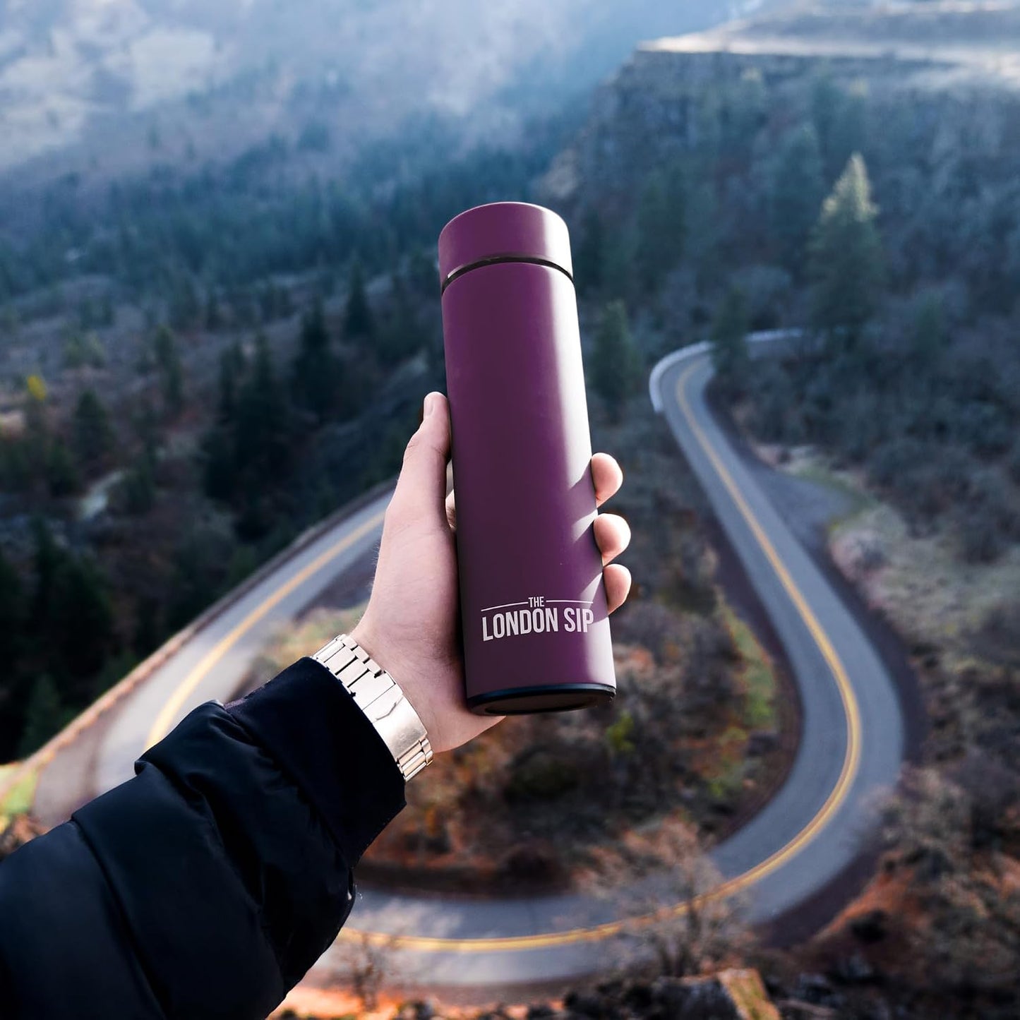 London Sip Multi-Purpose Tea Infuser Travel Mug and Tumbler Fruit Infuser Flask Hot and Cold Double Wall Stainless Steel Thermos with Extra-Long Infuser, Midnight Teal