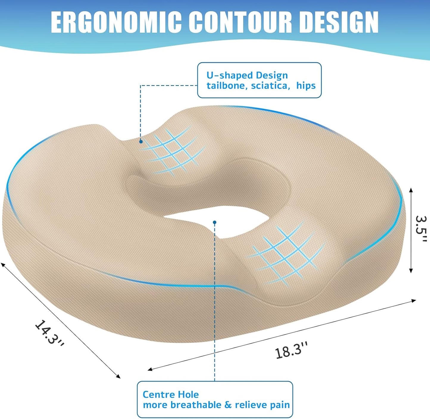 BlissTrends Donut Pillow Seat Cushion,Donut Chair Cushions for Postpartum Pregnancy & Hemorrhoids,Tailbone Pain Relief Cushion,Memory Foam Lifting Cushions for Office&Home Chairs (Black)