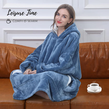 Kipswiza Wearable Blanket Hoodie Gifts for Women and Men, Oversized Cozy Warm Flannel Sherpa Hooded Blankets Sweatshirt with Giant Pockets for Adult and Teens, Dark Gray