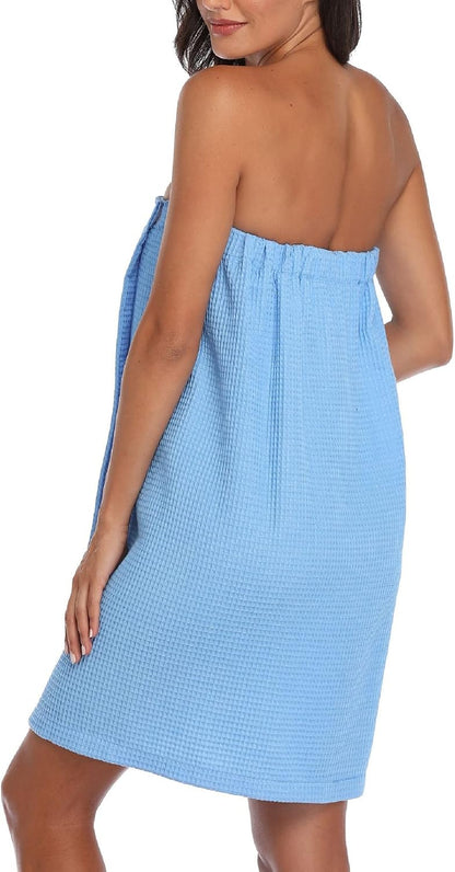 sunshinemall Women's Lightweight Bath Shower Wrap Waffle Spa Robes Bathrobe Quick Dry Cover Up with Adjustable Closure