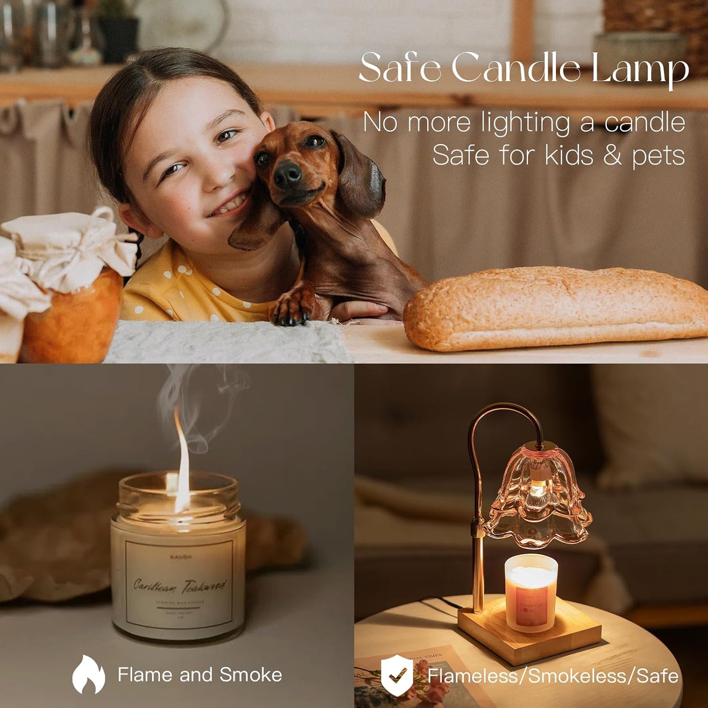 Candeldo Candle Warmer Lamp with Timer: Flower Gold Candle Lamps Height Adjustable Wax Melt House Warming Gifts New Home Decor Mothers Day Birthday Gift for Women Mom