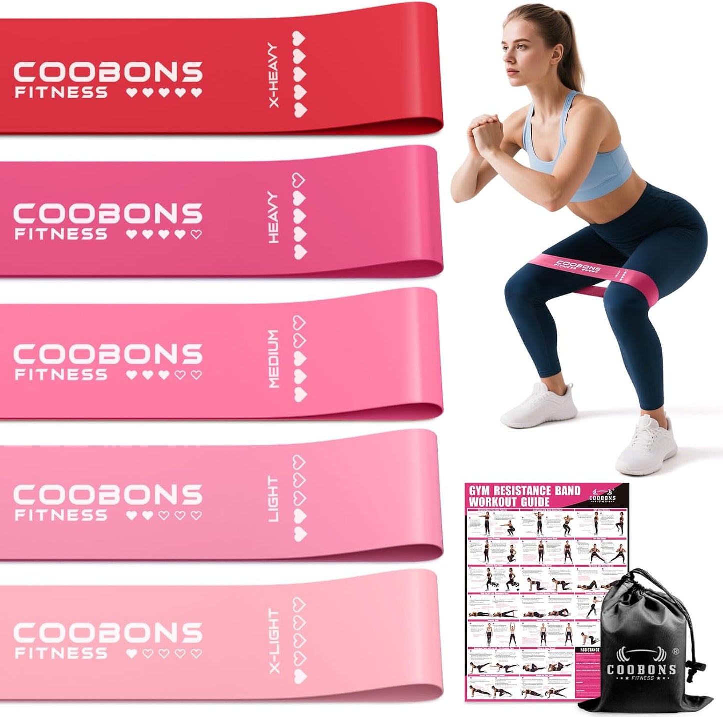 Resistance Bands for Working Out, Exercise Bands Resistance Bands Set with 5 Resistance Levels, Latex Loop Bands for Women Men, Workout Bands for Legs, Glutes, Strength Training, Yoga, Home Gym