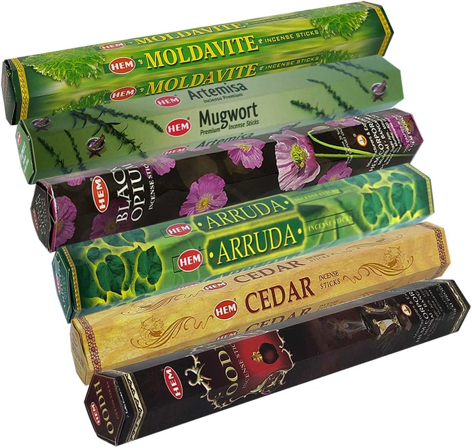 Hem Incense Sticks Variety Pack #23-120 Insence-Sticks (6 Incents x 20 Insense) + Incense Stick Holder with 6 Most Liked Scents Including Patchouli Dragons Blood White Sage Frankincense-Myrrh