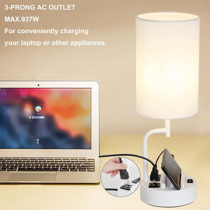 Dreamholder Table Lamp with 3 USB Charging Ports, Modern Desk Lamp with AC Outlet and Phone Stands, Perfect Bedside Lamp for Bedroom, Living Room, Office (Pack of 2), Cream