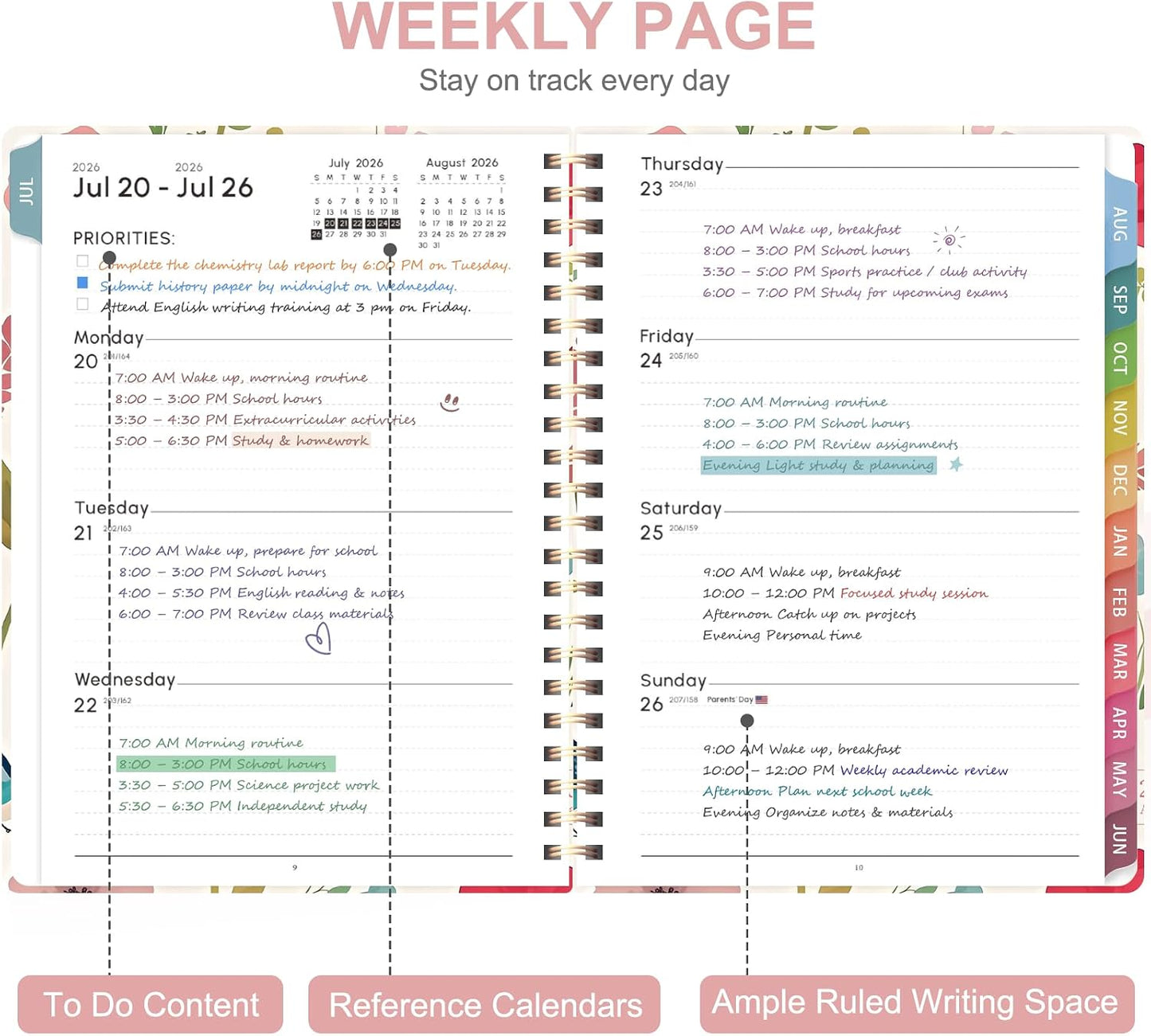 Planner 2026-2027, Weekly and Monthly Calendar Planner, JUL 2026 - JUN 2027 | Academic Year, Daily Agenda Book, A5(6.3'' x 8.5''), Sprial Bound, Inner Pocket, Office School Use