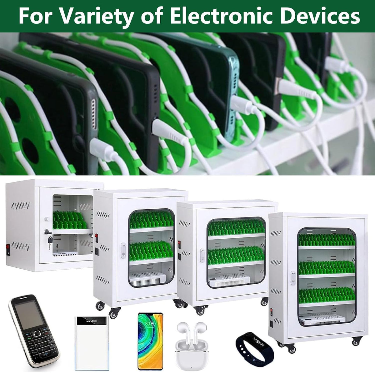 Portable Wall-Mounted Phone Storage Cabinet with Rechargeable Function and Universal Wheels, Secure Charging Station for Multiple Devices, Ideal for Offices and Publ,40slots