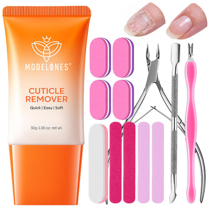 Modelones Cuticle Remover Kit Cuticle Remover Liquid & Cuticle Oil Pen Nail Kit w/Cuticle Trimmer Nail Stuff & File Cuticle Pusher & Nippers Manicure Kit for Women Nail Tools Manicure Set Nail Care
