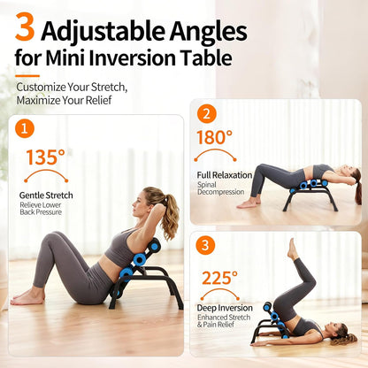 Mini Inversion Table with Rollers, Spinal Decompression Table Rollers | Back Extension Machine for Back Pain Relief, Easy to Assemble & 297 Weight Capacity, Home Gym Equipment
