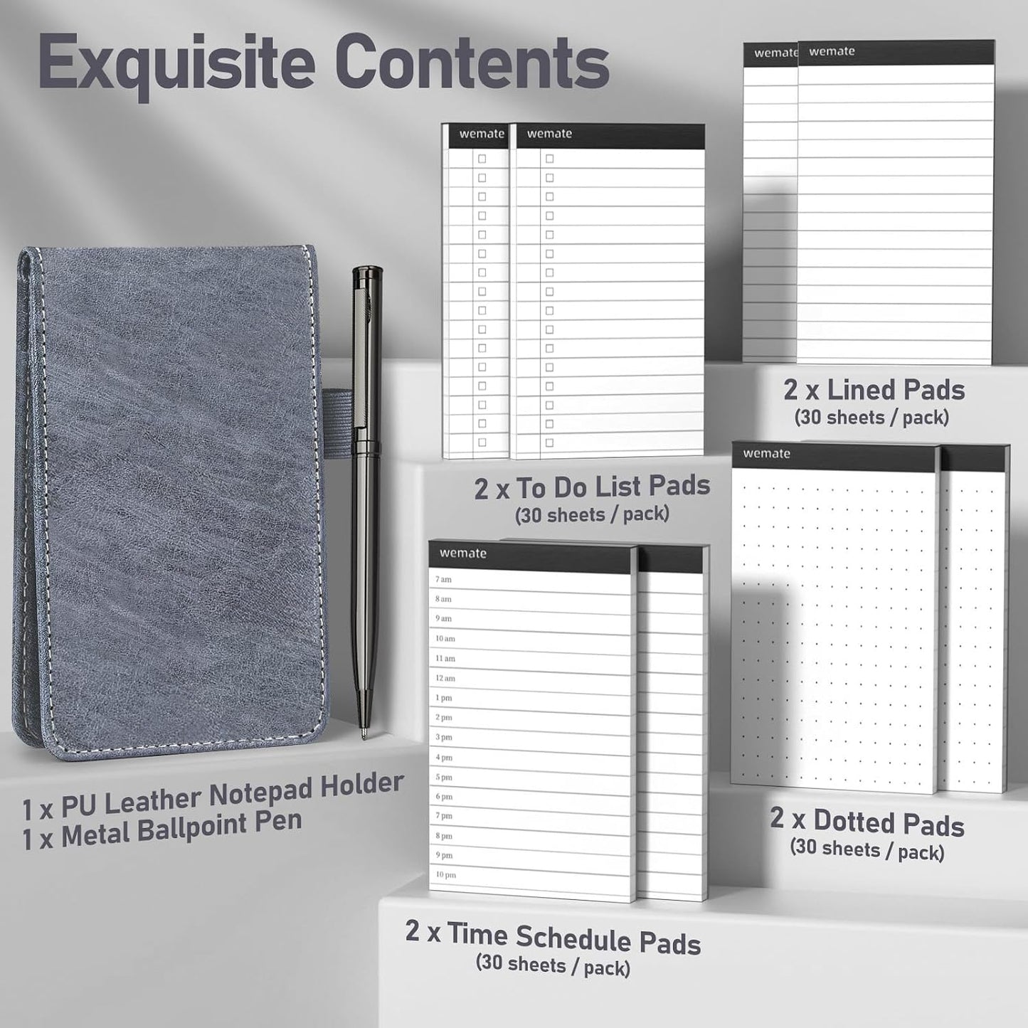 WEMATE 10 Pieces Small Notepad Holder Set Pocket Notebook - Included Mini Pocket Notepad Holder Set with 8 Memo Book Refills and Metal Pen for Meetings, Daily Records, and Notes 3 x 5 Inch (Black)