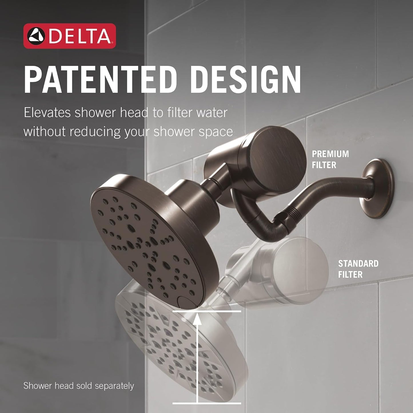 Delta Faucet Clarifi Premium Shower Filter Attachment with Filter, Hard Water Shower Filter, Shower Head Filter, Stainless 5SF100-SS