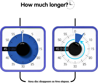 Visual Timer 7.5 inch; 60 Minute 1 Hour Countdown Timer for Kids Classroom Teaching Tool Home Office Meeting, Mechanical Countdown Clock for Exam Time Management Magnetic, Navy Blue with Colorful Disc