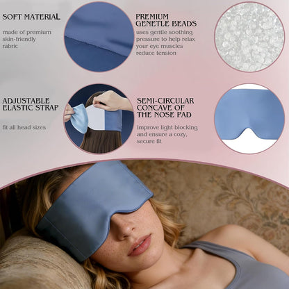 Weighted Sleep Mask for Side Sleepers, 100% Blackout Eye Mask for Sleeping with Adjustable Strap, Dual-Sided Cooling Silk & Warm Cotton Blindfold, Zero Pressure Eye Cover for Travel, Nap & Yoga