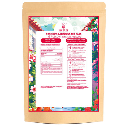 WT WEETEE Rosehips Hibiscus Tea Bags 60 Count, Caffeine-free & Antioxidants
