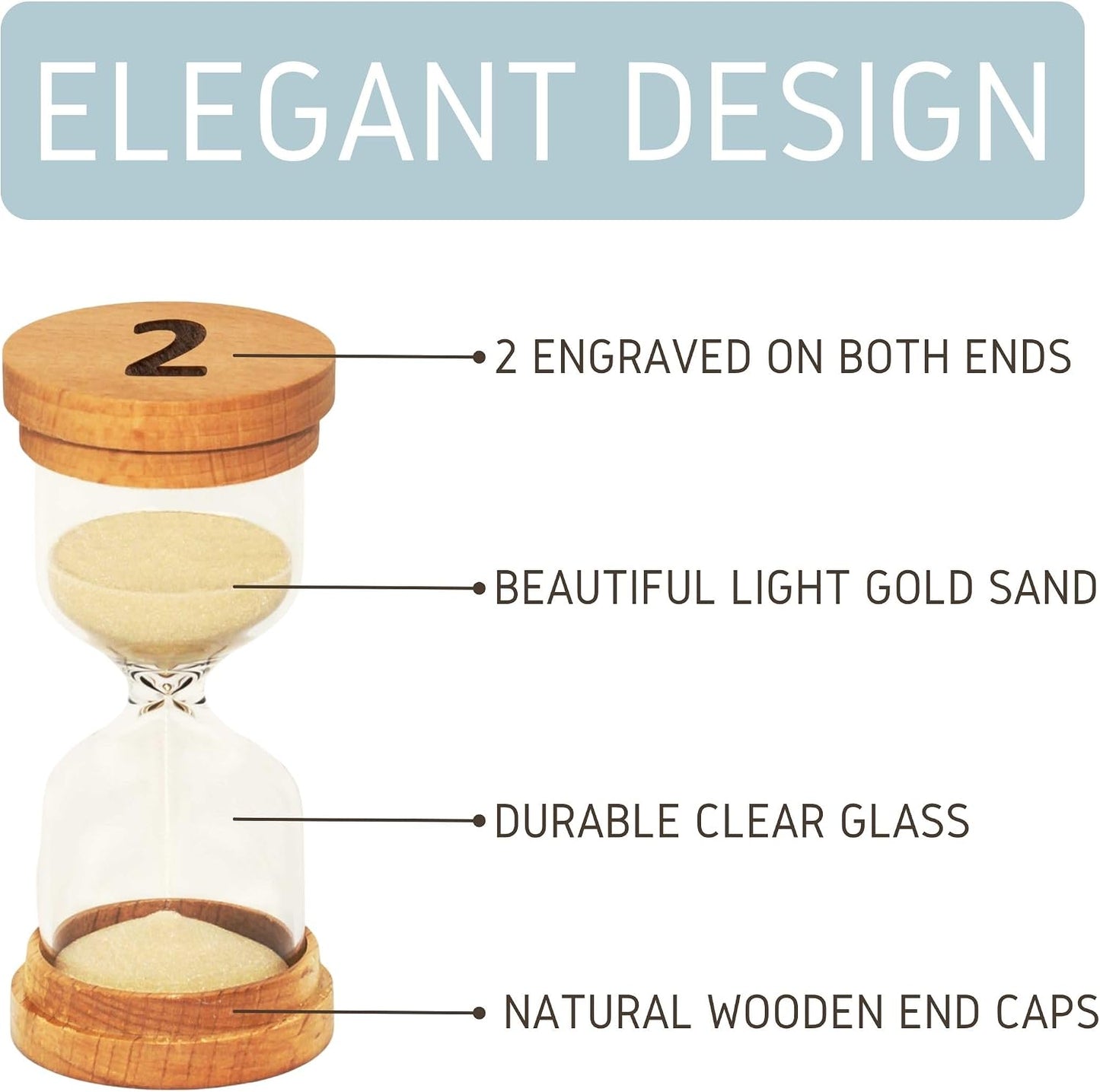 Sand Hourglass Timer - Glass Sand Clock Minutes - Modern Hourglass Watch with Wooden End Caps for Kids, Games, Classroom, Kitchen, Home or Office Decor (5 Minutes)