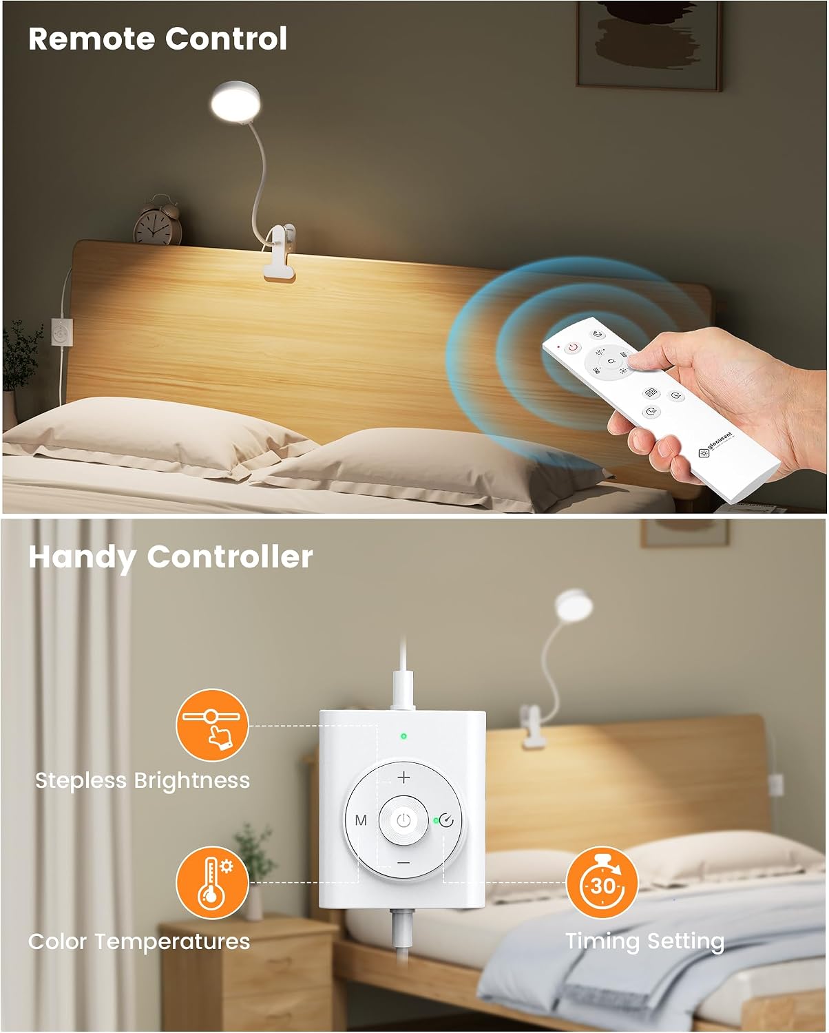Glocusent 5W Clip on Light, 36 LED Eye Caring Reading Light for Bed, 3 Colors & 5 Brightness Clip on Lamp with Adapter, Perfect Desk Lamp with Clamp/Bunk Bed/Headboard/Table