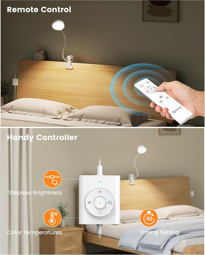 Glocusent 5W Clip on Light, 36 LED Eye Caring Reading Light for Bed, 3 Colors & 5 Brightness Clip on Lamp with Adapter, Perfect Desk Lamp with Clamp/Bunk Bed/Headboard/Table