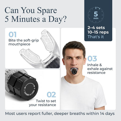 EXPAND-A-LUNG | Breathing Exerciser Device for Lungs | Airflow Trainer Fitness | Cardio Expansion & Capacity | Sports Endurance | Dual-Way Inhale-Exhale Workout