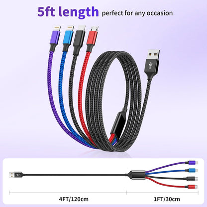 4 in 1 Multi Charging Cable, 5FT Charging Cords for Multiple Devices