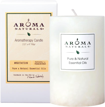 Aroma Naturals Essential Oil Orange and Lemongrass Scented Pillar Candle, Ambiance, 2.5 inch x 4 inch, Yellow