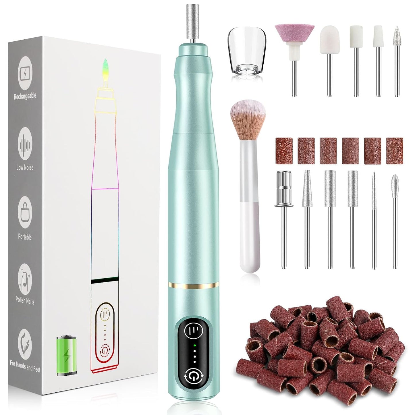 TUOBEO Cordless Nail Drill Electric Nail File Kit, Rechargeable Efile Set, Portable Acrylic Gel Nail Polish Remover Machine, Pedicure Manicure Tool, 11 Bits, 56 Sanding Bands, Salon Home, Purple