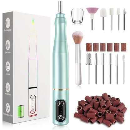 TUOBEO Cordless Nail Drill Electric Nail File Kit, Rechargeable Efile Set, Portable Acrylic Gel Nail Polish Remover Machine, Pedicure Manicure Tool, 11 Bits, 56 Sanding Bands, Salon Home, Purple