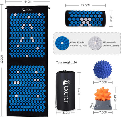 Extra Long Yoga Acupressure Mat Set,Massage Acupuncture Mat Large,Magnetic Mat Acupressure Body mat and Pillow for Neck Back Pain Relief(Grey)