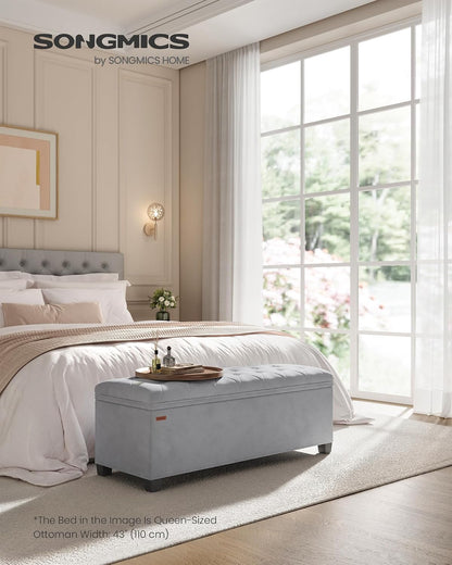 SONGMICS Storage Ottoman Bench, Foot Rest with Legs, 15.7 x 43.3 x 15.7 Inches, End of Bed Bench, Storage Chest, Load up to 660 lb, for Living Room, Bedroom, Entryway, Dark Gray ULSF088G01