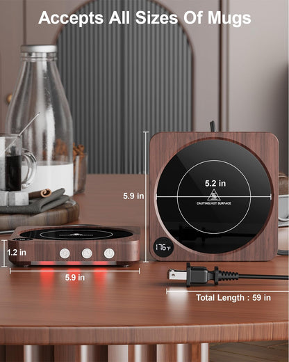 House Gem Coffee Mug Warmer for Desk, Candle Warmer Plate, 12H Timer, Wood